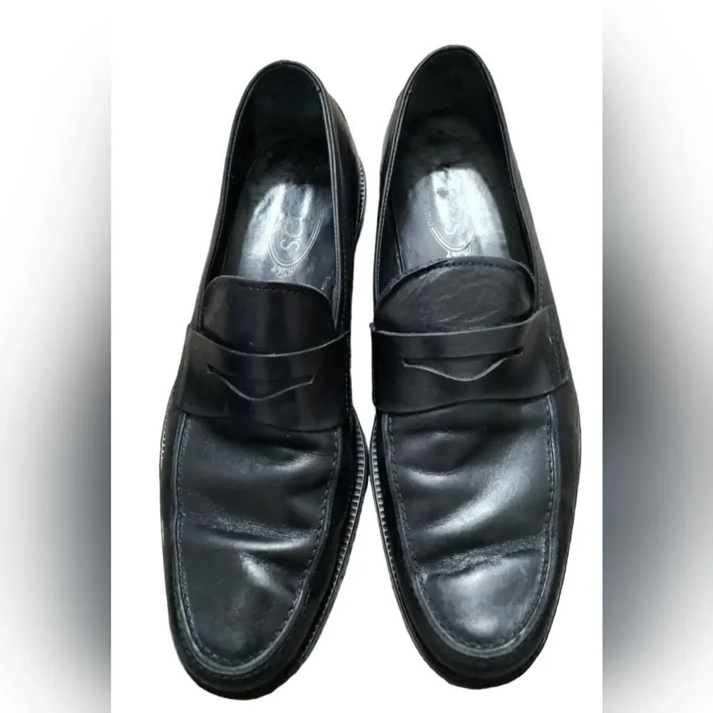 Tod's Men's Black Leather Penny Loafers size 10
